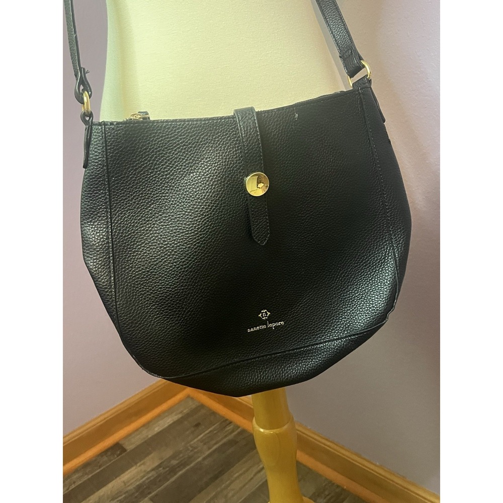 Nanette Lepore Black Gold Long Strap Crossbody Shoulder Purse Handbag